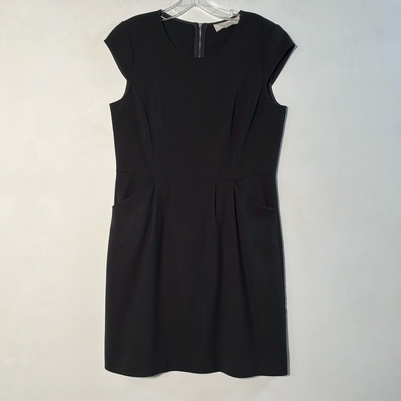 LOFT Cap Sleeve Scoop Neck "Little Black Dress"  Two Pocket Career Dress SZ 8 - Picture 1 of 14